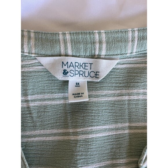 Market & Spruce Prat Sleeveless Henley Blouse 2x Green Striped Layering - Picture 6 of 7